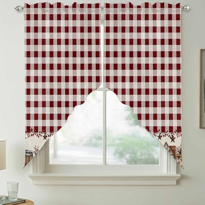 Swag Curtain Valances for Kitchen Windows, Farm Barn Western Star on Vintage - Image 7