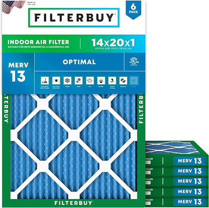 Filterbuy 14x20x1 Air Filter MERV 13 Optimal Smoke & Allergy Defense, by Filterbuy