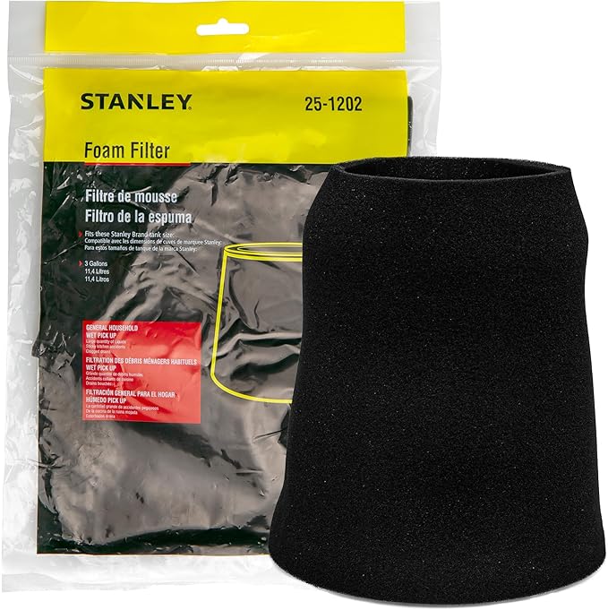 STANLEY Foam Filter, for 1-5 Gallon Wet/Dry Vacuum 25-1202, Compatible by STANLEY
