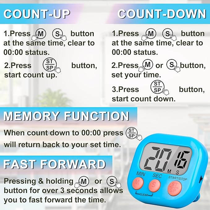 ZILLEEN Classroom Timer for Kids Teachers 6 Pack Digital Timers, Blue & Pink