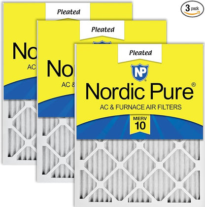 Nordic Pure 20x25x1 Pleated MERV 10 Air Filters 3 Pack by NordicPure