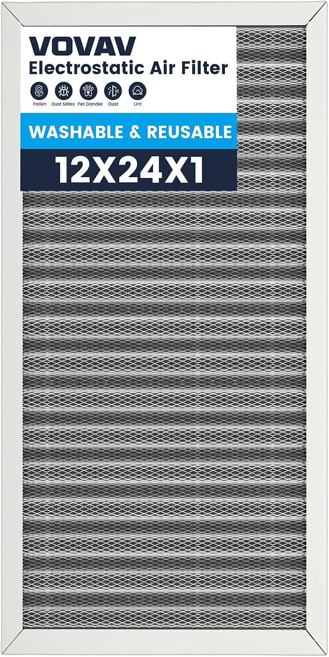 12x24x1 Air Filter-MERV 8, Washable & Reusable Electrostatic Air Filter by VOVAV