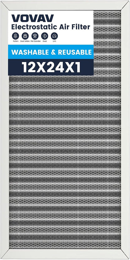 12x24x1 Air Filter-MERV 8, Washable & Reusable Electrostatic Air Filter by VOVAV