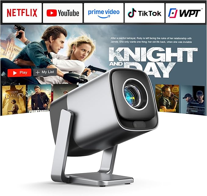 [Compatible with Netflix & TOF Real-time Focus] Mini Projector with WiFi and Bluetooth, XuanPad Smart Projector 4K Support, Dolby Audio & Keystone, 210° Rotatable Stand for Home