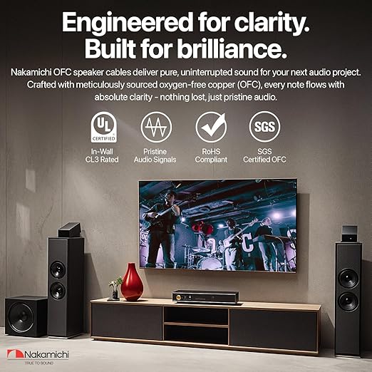 Nakamichi 12/2 (250-Foot) in-Wall & Direct Burial (UL CL2 CL3 Rated) Oxygen-Free Copper (OFC) 2-Conductor Speaker Cable Wire, Outdoor In-Ground, in-Ceiling, Riser, Black (12AWG / 250ft / 76.21m)