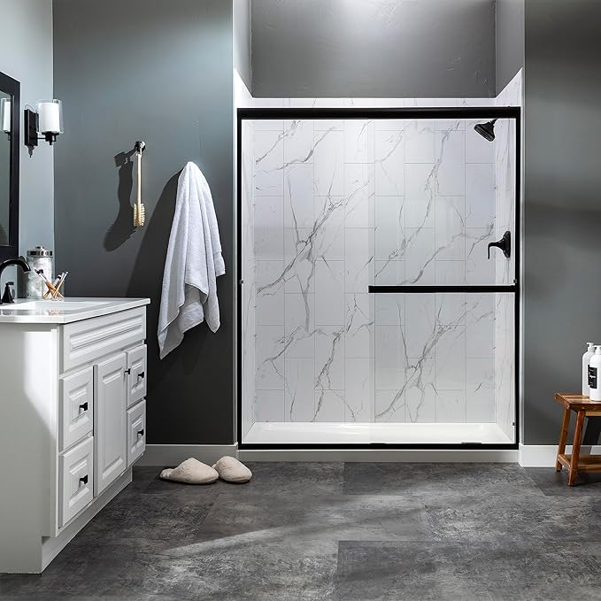Palisade 78in x 60in x 32in Waterproof Vinyl Shower Surround Kit with Accessories in Urban Glacier