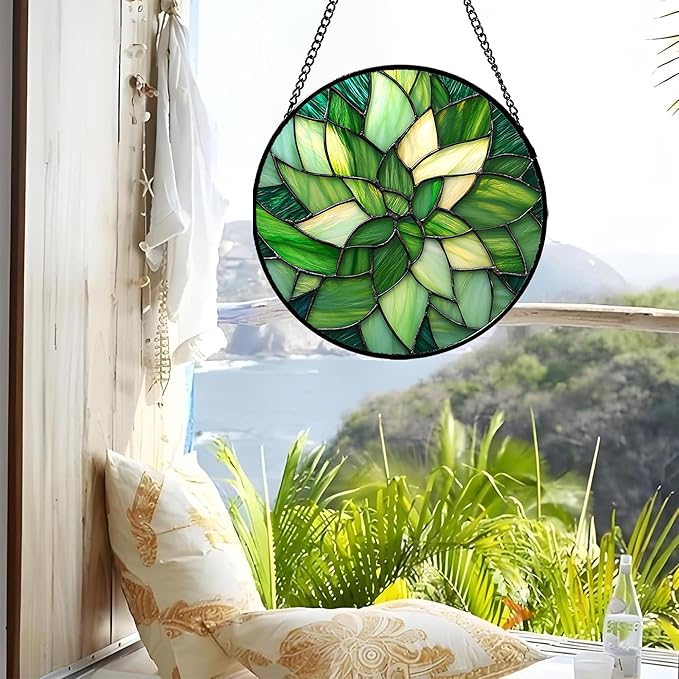 CRISGIF Stained Glass Window Hanging - Ireland Green Suncatcher for Doors Garden Patio Sun Catchers Decor Mother's St. Patrick's Day Birthday for Women Men Mom Nana Friend 7.8 in