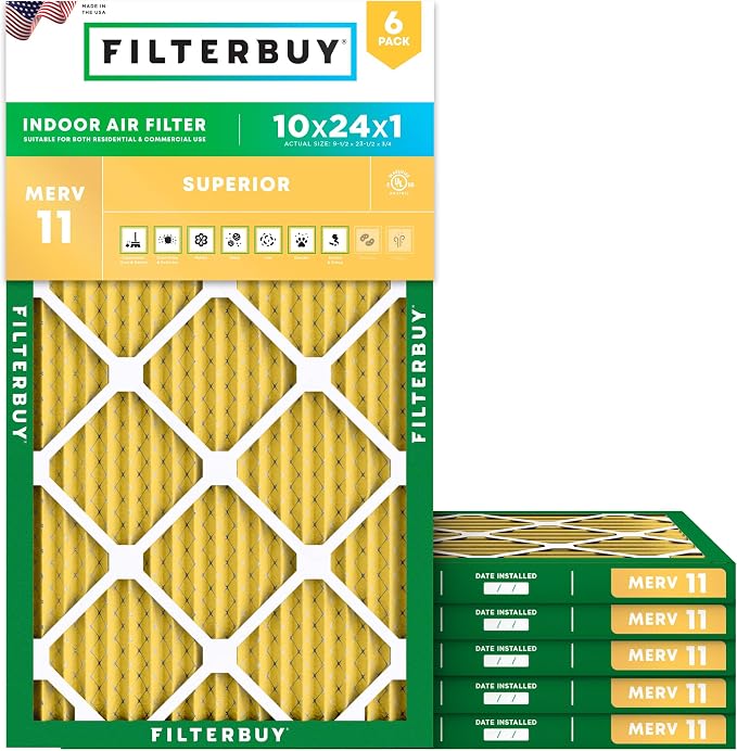 Filterbuy 10x24x1 Air Filter MERV 11 Superior Pet & Allergy Defense, by Filterbuy