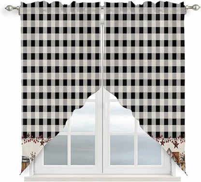 Swag Curtain Valances for Kitchen Windows, Farm Wooden House Black Buffalo - Image 2