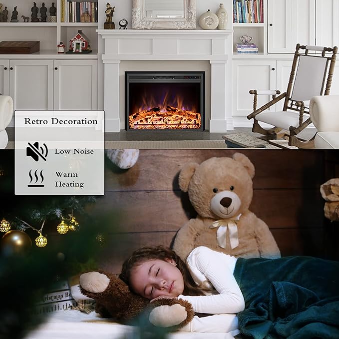 Electric Fireplace, 50" Electric Fireplace Inserts, Recessed Fireplace Heater with Remote Control, Adjustable Flame Colors, Timer&Overheating Protection, 750/1500W