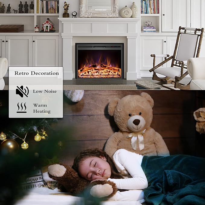 Electric Fireplace, 30" Electric Fireplace Inserts, Recessed Fireplace Heater with Remote Control, Adjustable Flame Colors, Timer&Overheating Protection, 750/1500W