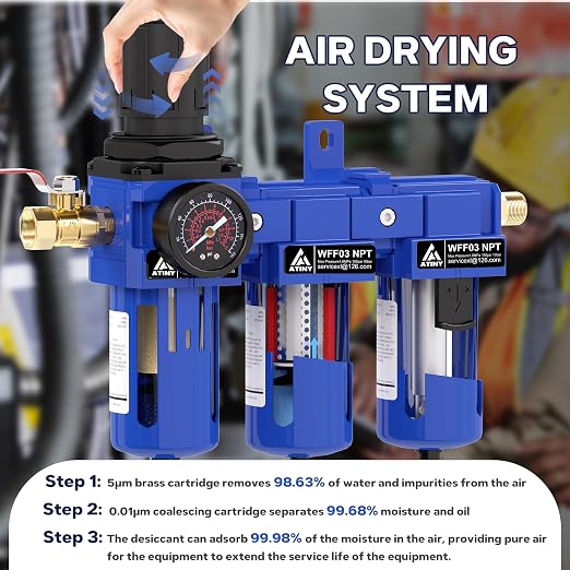 3/8 Inch NPT Three Stage Air Drying System, air Pressure Regulator - Image 5