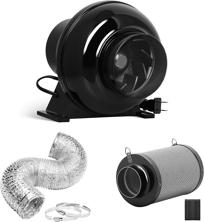 iPower 4 Inch 195 CFM Inline Fan, Air Carbon Filter and 8 Feet Ducting by iPower