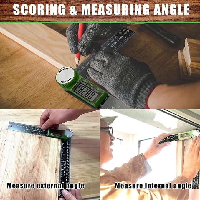 PDDYIER Angle Finder Protractor, 2-in-1 Miter Saw Protractor, 7 Inch/200mm ABS Angle Ruler, High Accuracy Miter Angle Measuring Tool for Woodworking, Metalworking, Carpenter, Construction