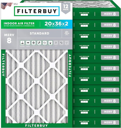 Filterbuy 20x36x2 Air Filter MERV 8 Essential Dust & Allergy Defense, by Filterbuy