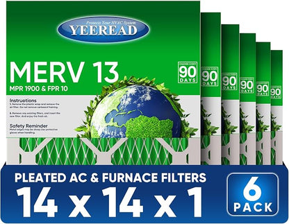 14x14x1 MERV 13 Air Filters, Actual Size: 13.70” x 13.70” x 0.75”, Pleated by Unknown