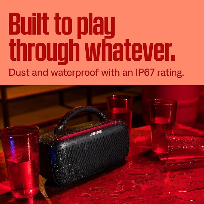 Bose SoundLink Max Bluetooth Speaker - Portable Wireless Party Speaker, IP67 Waterproof, Rope Handle, Up to 20 Hours of Playtime, USB-C, Built-in 3.5mm AUX Input, Black