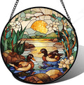 AMDERVEN Stained Glass Window Hanging, Ducks in The Pond Sun Catcher for Door Home Decor Landscape Plant Suncatcher Christmas Mother's Day Birthday Gifts for Women Men Mom Nana 15 in