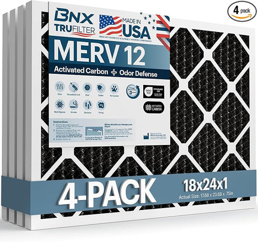 BNX TruFilter 18x24x1 MERV 12 Odor Defense AC Furnace Air Filter by BNX