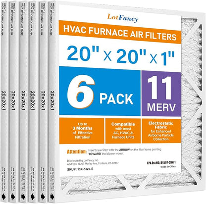 LotFancy 20x20x1 Air Filter MERV 11 6-Pack, Electrostatic Pleated AC Furnace by LotFancy