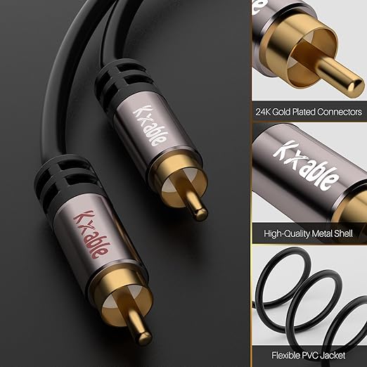RCA Cable 8FT, 2RCA Male to 2RCA Male Stereo Audio Cable,【Oxygen-Free Copper, Hi-Fi Sound, Double Shielded】2 RCA Car Audio Subwoofer Cord for Home Theater, HDTV, Amplifier, Hi-Fi System, Speaker