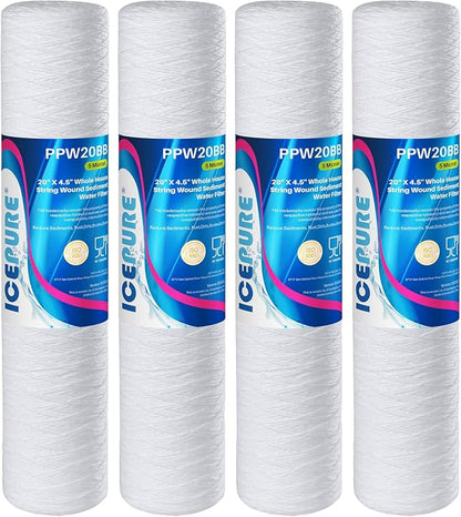ICEPURE 5 Micron 4.5" x 20" Whole House String Wound Sediment Water Filter by ICEPURE