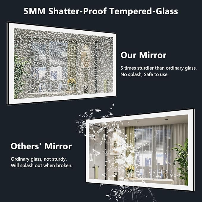 YEELAIT 40x36 Inch LED Bathroom Mirror with Lights (Front Lit and Backlit) Black Framed Lighted Vanity Mirror for Bathroom Wall Dimmable Anti-Fog Memory Tempered Glass Horizontal/Vertical