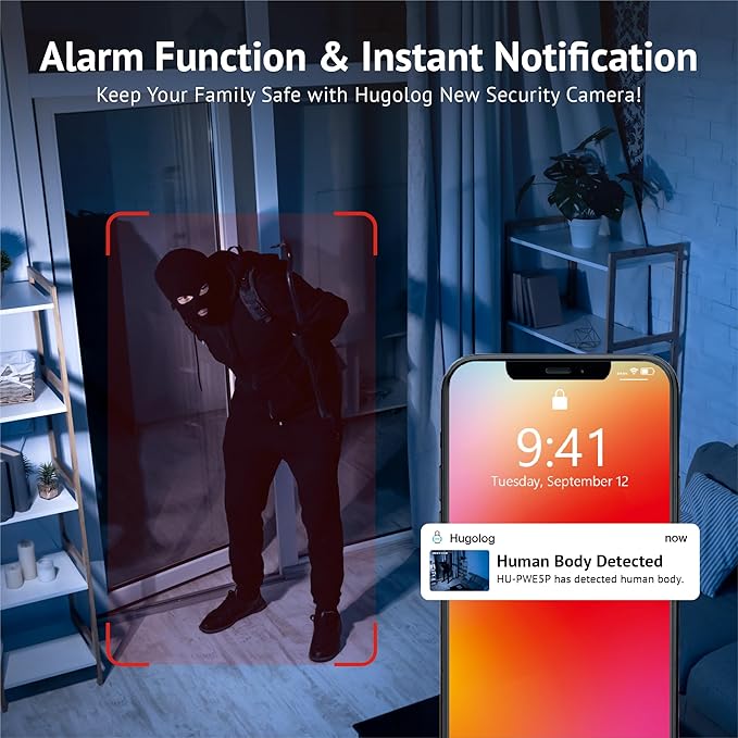 Hugolog 2K Indoor Outdoor Security Cameras for Home Security,Home Camera with Starlight Color Night Vision,Built-in Spotlight,Motion Detection,2-Way Talk,Cloud & Local Storage,Works with Alexa(4 Pack)