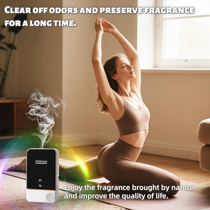 Waterless Essential Oil Diffuser for Home & Office Cordless Battery Operated Aroma Diffuser with 7 Mist Levels, Ultrasonic Air Freshener for Large Rooms Bedroom (6Piece Essential Oil Set)
