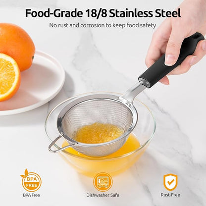 U-Taste Small Fine Mesh Strainer: 18/8 Stainless Steel 3.35in 30 Mesh Kitchen - Image 2