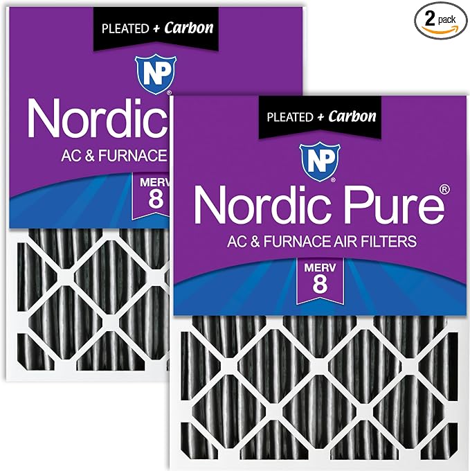 Nordic Pure 16x20x4 Pleated Plus Carbon Air Filters MERV 8 2 Pack by NordicPure
