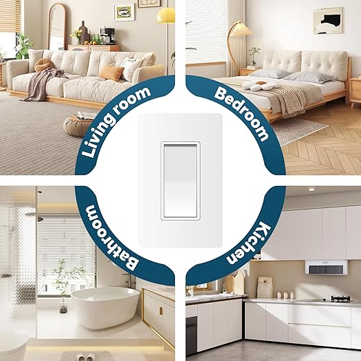 ThunderWay Matte White Single Pole Decorator Light Switch with Screwless Wall Plate, 15 A 120/277 V, ON/Off Rocker Paddle Interrupter, Self-Grounding, Residential Grade, UL Listed (10 Pack)