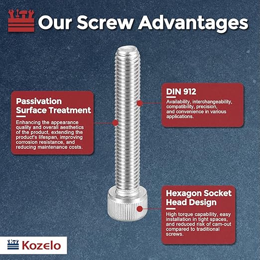 Kozelo 10pcs Socket Head Cap Screws - [M10-1.5 x 55mm] 304 Stainless Steel Allen Socket Drive for Electrical Motor 3D Printing Fan Engine Replacement Use, Silver