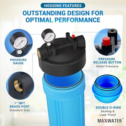 Max Water 20" x 4.5" Whole House Water Filter Housing, Big Filter Blue - Image 3