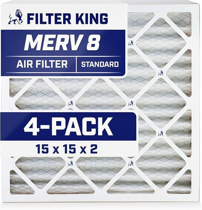 Filter King 15x15x2 Air Filter | 4-PACK | MERV 8 HVAC Pleated A/C Furnace by FilterKing