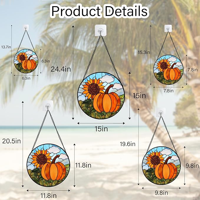DASTOLL Stained Glass Window Hanging Fall Farm Scenery Sunflower Pumpkin 9.8" - Suncatcher Door Garden Kitchen Sunroom Sun Catcher Home Decor Birthday for Mom Grandma Men Woman