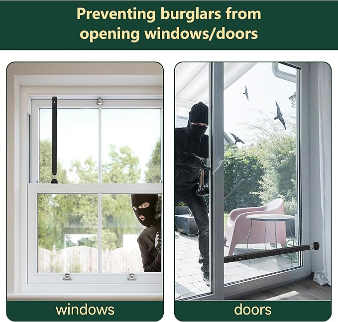 WooFog Adjustable Window Security Bars Vertical, Heavy Duty Sliding Patio Glass Door Lock Bar with Rubber Feet, 17-32 inch Window Safety Stopper for Up and Down Windows -Black 2 PCS Patented