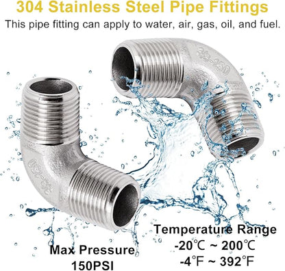 3/8" x 3/8" NPT 90 Degree Elbow 304 Stainless Steel Pipe Fittings Male Threaded - Image 5