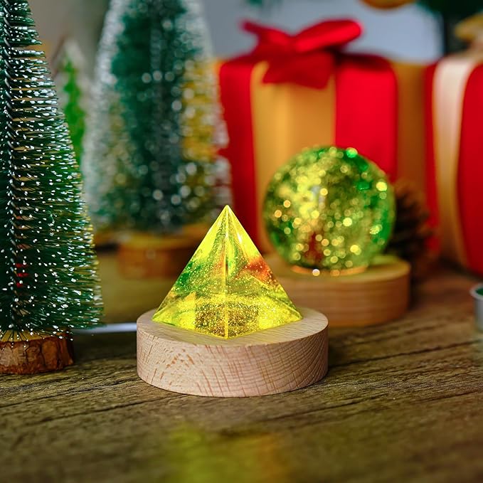 ZEERSHEE 2Pcs Led Wood Display Stand for 3D Crystal Glass 2.7in Resin Art Light Wooden Lamp Base for Crystals LED Round Display Pedestal