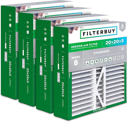 Filterbuy 20x20x5 Air Filter MERV 8 Essential Dust & Allergy Defense, Pleated by Filterbuy
