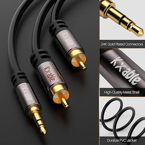 3.5mm to RCA Cable 25FT, 2 Male RCA to Aux Stereo Audio Adapter, Hi-Fi Sound Auxiliary RCA Y Splitter Cord, Shielded 1/8 to 2RCA Cable for Headphone, MP3, Tablet, Speaker, HDTV, Phone and More