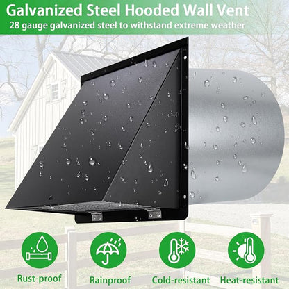 6 Inch Hooded Wall Vent with Screen and Damper, 6 Inch Wall Exhaust Vent Cover - Image 5