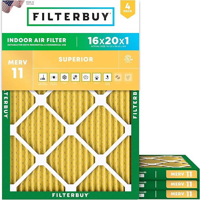 Filterbuy 16x20x1 Air Filter MERV 11 Superior Pet & Allergy Defense, by Filterbuy