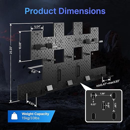 PEGZONE Controller and Headphone Holder Wall Mount, Modular Gaming Pegboard with Accessories, Controller Stand for Xbox PS5 PS4 Switch, Video Game Storage, Disc Shelf Organizer, 14pcs Pegboard, Black