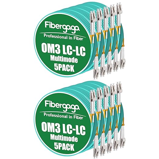 Fibergaga 10Pack-10M(33ft) OM3 LC to LC Fiber Patch Cable, Multimode Fiber Cable 50/125µm 10G/40G, OD-2.0mm Fiber Optic Cable Duplex LC to LC
