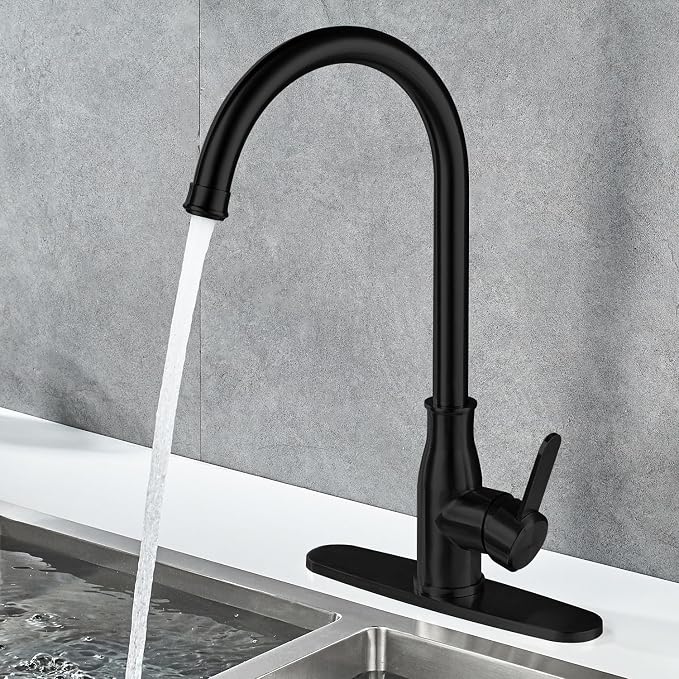 Single Handle Kitchen Faucet Stainless Steel Matte Black, Modern High Arc - Image 7