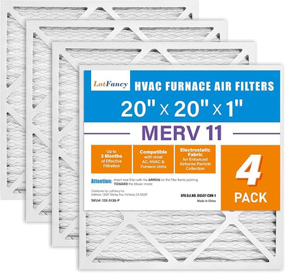 LotFancy 20x20x1 Air Filter MERV 11 4-Pack, Electrostatic Pleated AC Furnace by LotFancy