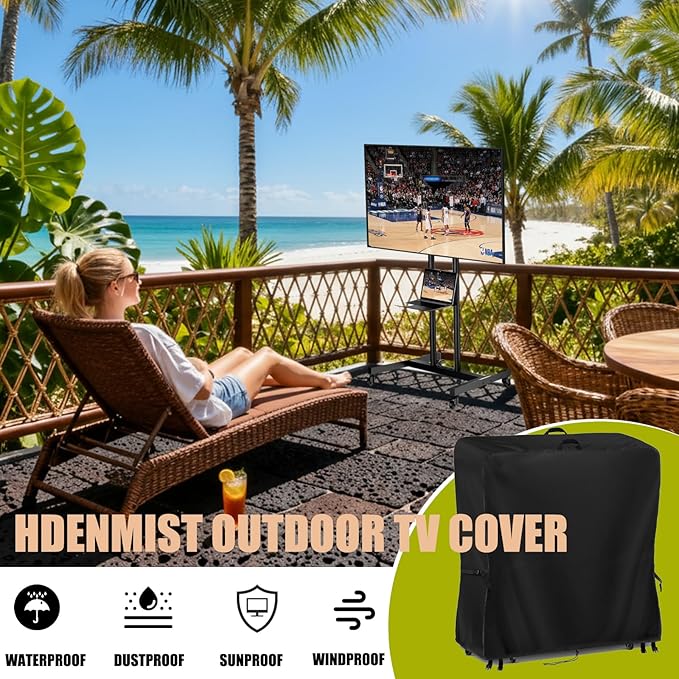Hdenmist Outdoor TV Cover 44 Inch Weatherproof, Waterproof Outdoor TV Stand Covers for Rolling Mobile TV Stand Cart, TV Screen Protector Covers for Outside- 44”L x 14”W x 55”H(Cover Only)