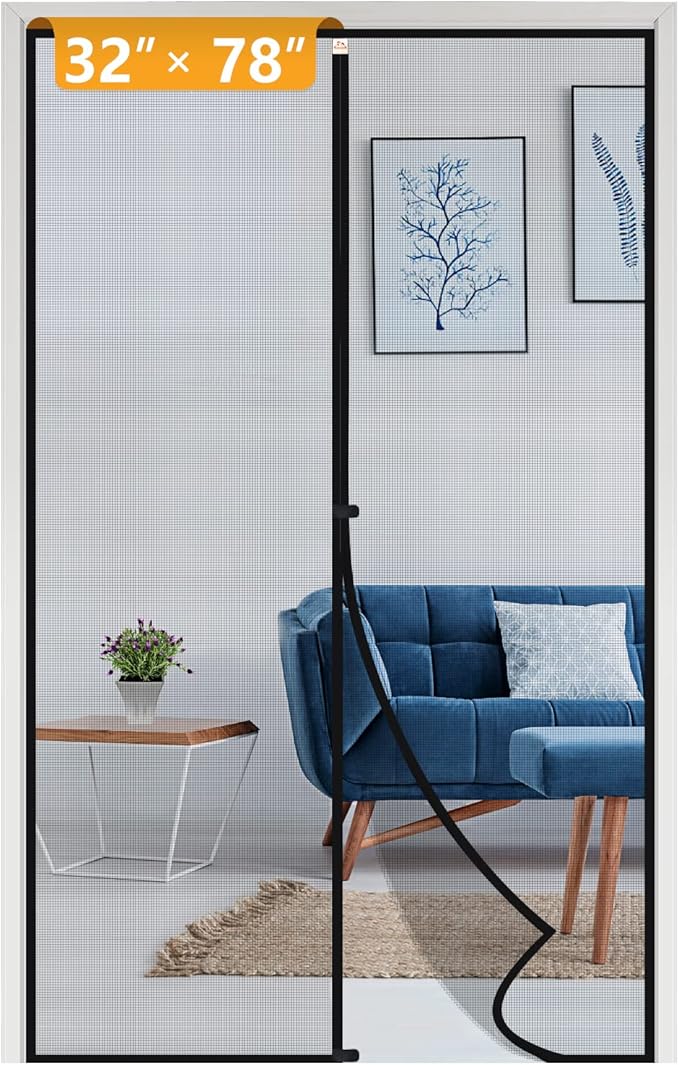 Yotache Removable Magnetic Screen Door Fits Door Size 32 x 78, Screen Size 34" x 79" Reinforced Fiberglass Mesh for Back Door