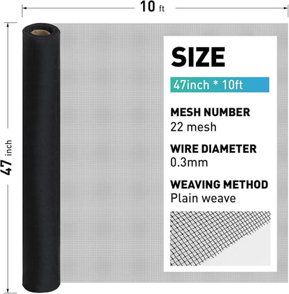 304 Stainless Steel Mesh Window Screen Roll, 47IN x 10FT Black Metal Window - Image 3
